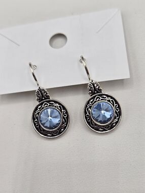 Swarovski Crystal Elements Silver Lever Back Earrings Light Blue Sapphire 1 inch